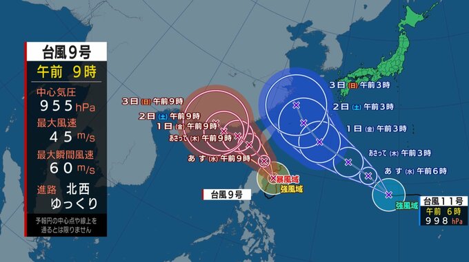 【台風情報】台風11号は9月1日ごろから沖縄・九州に接近か　トリプル台風　9号10号は離れる|TBS NEWS DIG