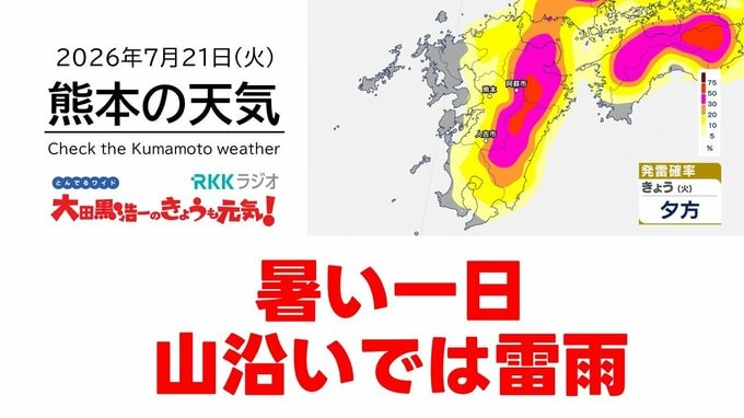 7月21日（火）【熊本の天気】暑い！　午後は山沿いで雷雨も　RKK気象予報士の天気解説 ＜阿蘇や天草のライブカメラも配信中＞|TBS NEWS DIG