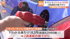 ガソリン価格2週連続で値下がり　1リットルあたり182円　政府の補助金拡充で| TBS CROSS DIG with Bloomberg