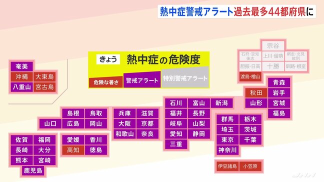 「熱中症警戒アラート」過去最多44都府県45地域で発表　前橋や熊谷で40℃予想も　水分や塩分を補給するなどして警戒を|TBS NEWS DIG