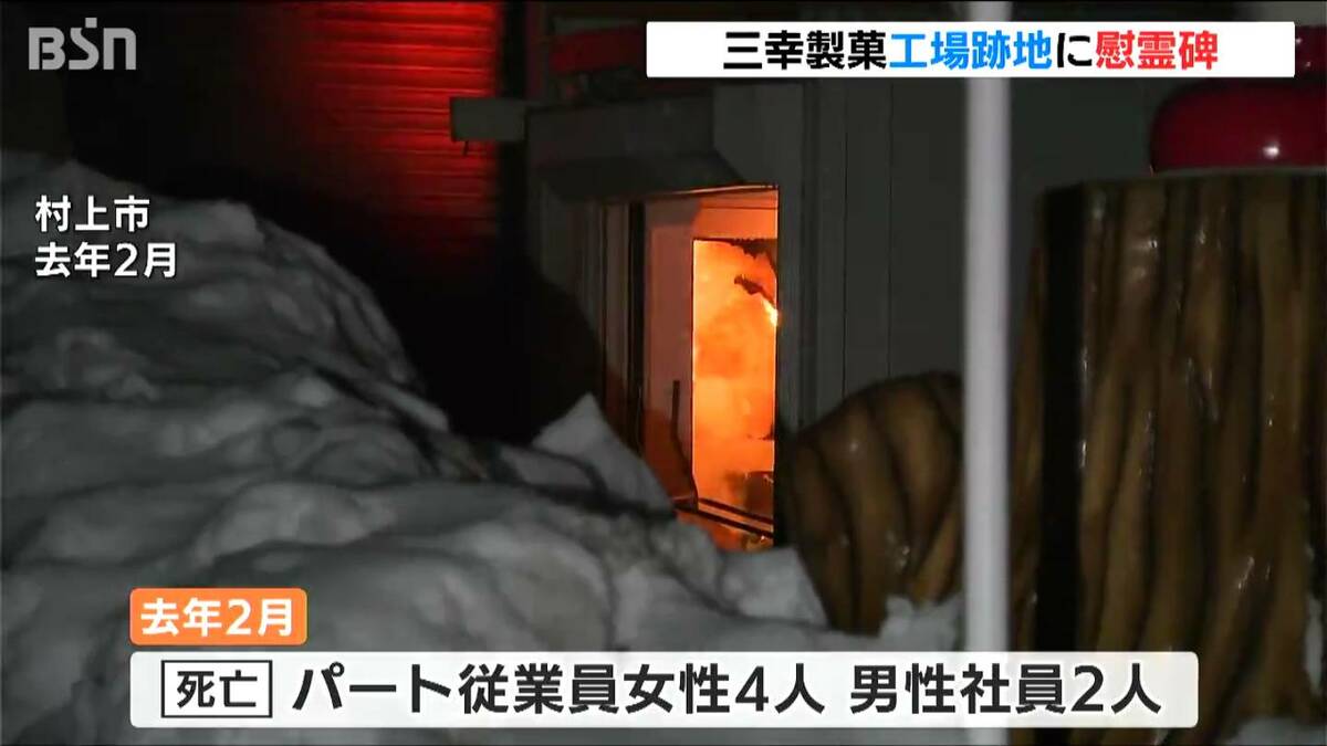6人死亡の火災から1年半 三幸製菓工場跡地に慰霊碑を建立「二度とあの