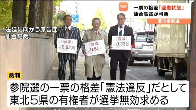 参院選「一票の格差」に「違憲状態」判決 選挙無効の訴えは棄却　仙台高等裁判所|TBS NEWS DIG