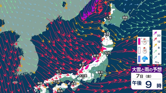 【大雪情報 7日午前7時半】“JPCZ日本海寒帯気団収束帯” 北陸方向に傾く...断続的に “嵐の使者” 上空5000メートルに氷点下42℃以下【大雪と雨と風のシミュレーション】8日朝までに北陸は積雪80センチへ|TBS NEWS DIG