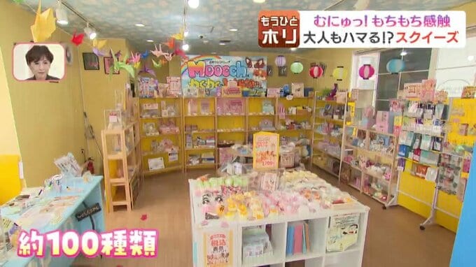 約100種類ものスクイーズがずらりと並ぶ店内の棚