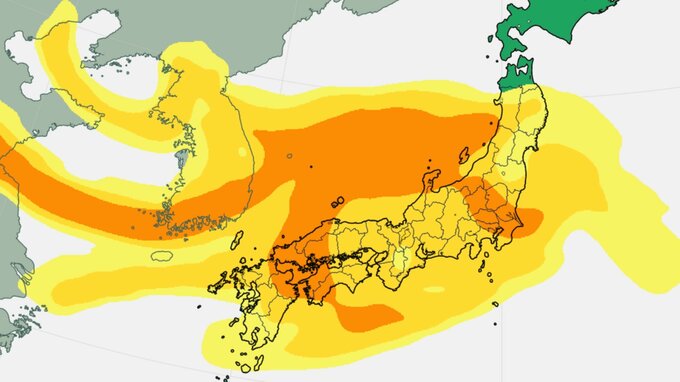 【黄砂情報】日本が“真っ黄色”に…　東京・大阪で観測の「黄砂」近畿・中国・四国・九州地方には“高濃度の黄砂”か…　関東甲信・北陸・東海地方も覆われ26日にかけ「東北」へ飛来の予測　一体いつまで【気象庁の「解析予測図」・予想シミュレーション】|TBS NEWS DIG
