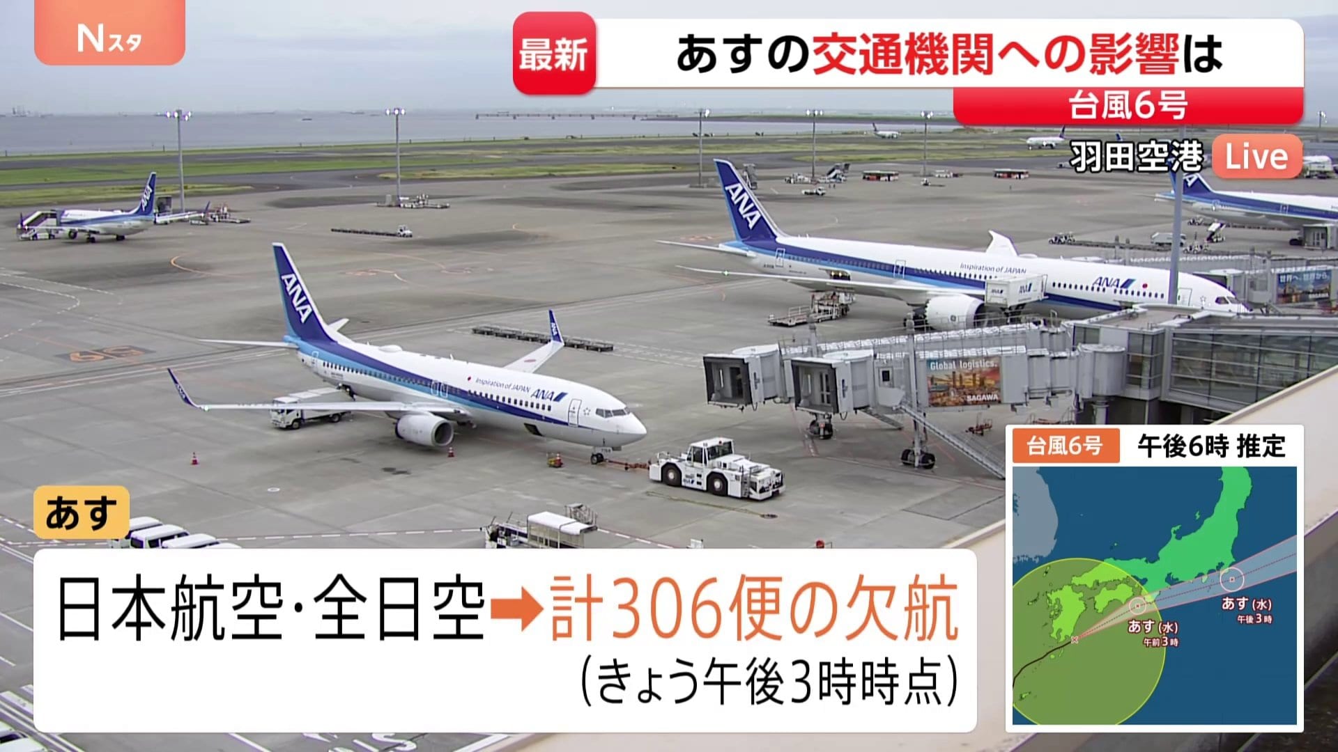 台風6号】日本航空と全日空、計306便欠航（午後3時時点） JR東日本