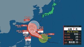 【台風情報】最大瞬間風速50ｍ予想...25日（木）沖縄の南に接近か…台風7号（メーカラー）発生、雨風シミュレーション＆全国各都市の週間予報...日本への影響【気象庁21日午前9時45分発表】|TBS NEWS DIG