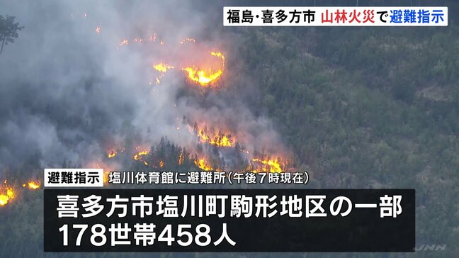 福島・喜多方市で山林火災発生、178世帯を対象に避難指示|TBS NEWS DIG