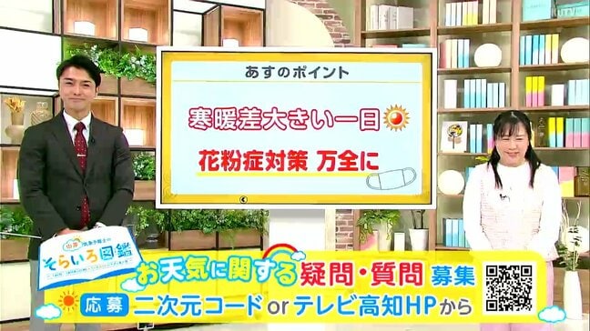 高知の天気　５日　広い範囲で晴れるも寒暖差大きい一日　山岸拓気象予報士が解説|TBS NEWS DIG