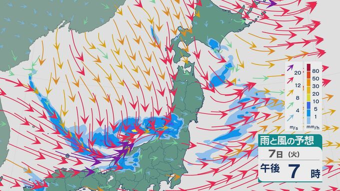 北陸や東北は冬型の強まり受け7日は強風に注意を 上空約5500メートルは－30度以下の寒気が 大気の状態不安定で雨の降り方が激しいところも 雨と風シミュレーション|TBS NEWS DIG