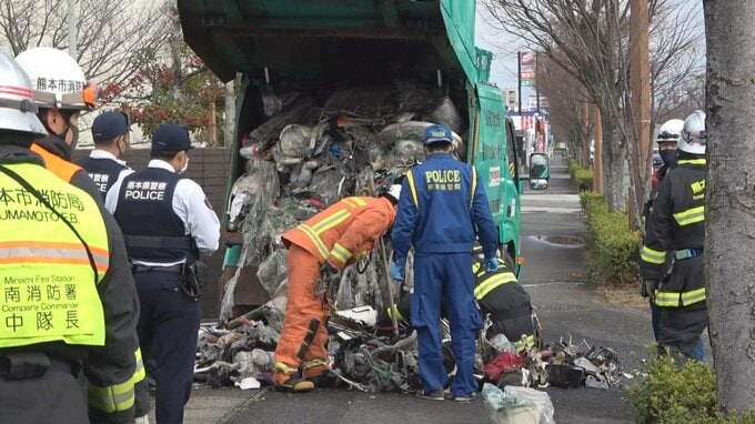火がついたゴミ収集車が『消防署に駆け込む』！！　スプレー缶爆発の可能性も　　　|　熊本のニュース｜RKK NEWS｜RKK熊本放送