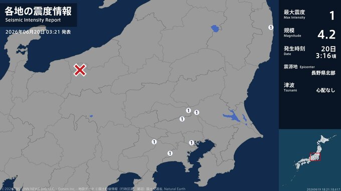 福島県、茨城県、埼玉県、東京都、神奈川県、山梨県で最大震度1の地震　福島県・浪江町、茨城県・境町|TBS NEWS DIG