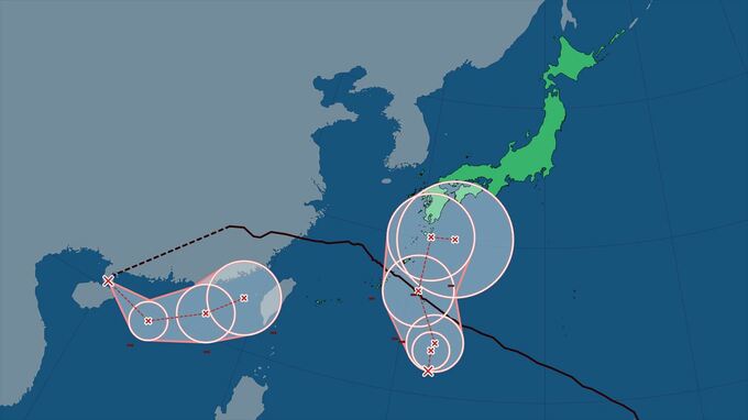 【台風情報】熱帯低気圧2つが24時間以内に台風へ発達か　1つは今後、四国沖に接近の予報　22号、23号はそれぞれ熱帯低気圧と温帯低気圧に【進路予想・雨と風のシミュレーション】　|　山梨のニュース | ＵＴＹテレビ山梨