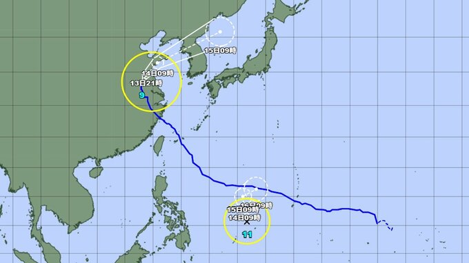 【台風情報】台風11号(ハイシェン)が発生し "ダブル台風" に　今後の進路予想は？ 最大瞬間風速は？ 台風9号は中国へ　今後の全国の天気を画像で　気象庁　|　山形のニュース│TUYテレビユー山形
