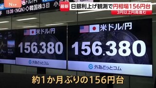 日銀の利上げ観測で円相場1ドル＝156円台 3円以上円高進む 8月7日以来1か月ぶり| TBS CROSS DIG with Bloomberg
