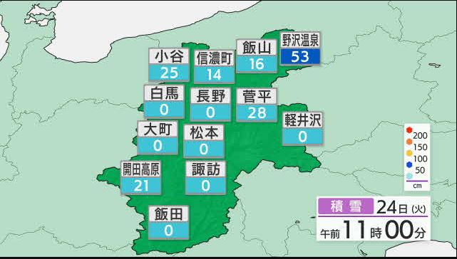 【最強寒波】長野県の北部と上田地域に大雪警報…県内は25日朝にかけ大雪に警戒を、雪雲発達次第で広い範囲で「警報」の可能性|TBS NEWS DIG