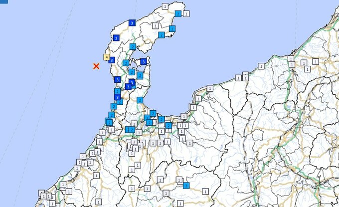 【地震情報】震源は能登半島沖　石川県で最大震度4を観測するやや強い地震　富山県内では富山市、高岡市、氷見市、小矢部市、射水市で震度2を観測　|　富山のニュース｜天気・防災｜チューリップテレビ