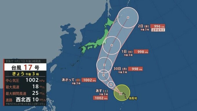 【台風情報】台風17号(チェ―ビー)が発生 関東・東北に週明けにも接近か 今後の進路を予報　|　静岡のニュース | SBSNEWS | 静岡放送