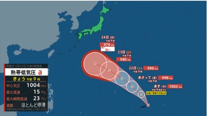 【台風情報】熱帯低気圧＝"台風のたまご"が発生　24時間以内に台風へ発達か　今後は日本の南へ...最大瞬間風速50 m/s予想　このあとの勢力、進路を詳しく　全国の天気を画像で　気象庁　|　山形のニュース│TUYテレビユー山形