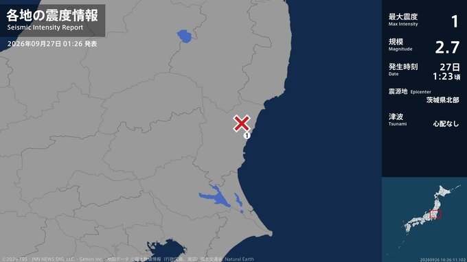 茨城県で最大震度1の地震　茨城県・日立市|TBS NEWS DIG