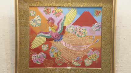 おかめいんこ　特大　あいはら友子『赤富士』30号 おかめいんこ 特大 あいはら友子『赤富士』30号 あいはら友子 赤