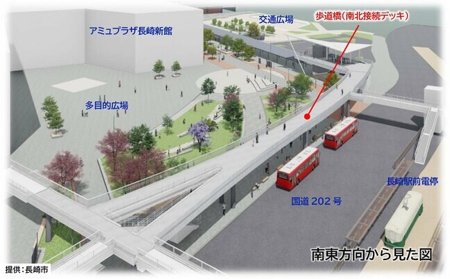 長崎駅東口に整備中の「新たな歩道橋」 仮設歩道橋の撤去工事で歩行者の動線変更へ|TBS NEWS DIG