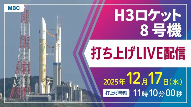【ライブ配信】H3ロケット8号機打ち上げ　種子島宇宙センター 12月17日（水）午前11時11分打上げ　「みちびき5号機」搭載【鹿児島からLIVE】|TBS NEWS DIG