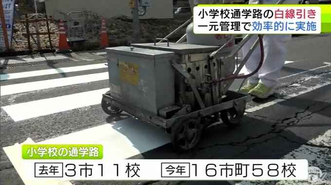 一元的に管理・発注で効率よく「通学路スクラムライン事業」青森県弘前市で実施　除雪作業などで削られ薄くなった通学路の白線を関係機関が連携して引き直す　小学校の入学式前の完了を目指す|TBS NEWS DIG