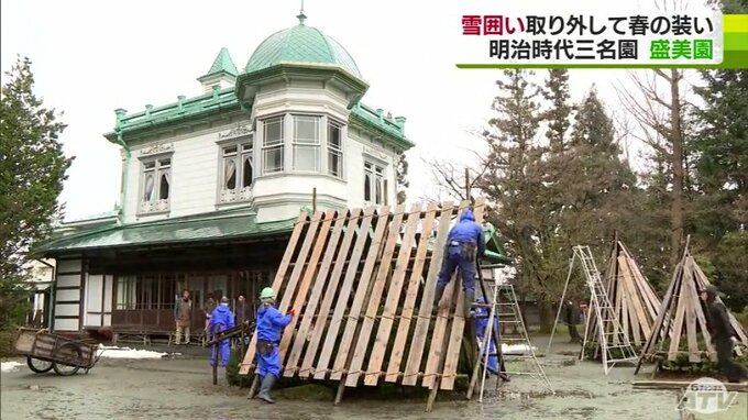 春近づく国の名勝『盛美園』　雪囲いを取り外し「良いコンディション」　園内ではマンサクや紅梅ほころぶ　|　青森のニュース│ATV NEWS│青森テレビ
