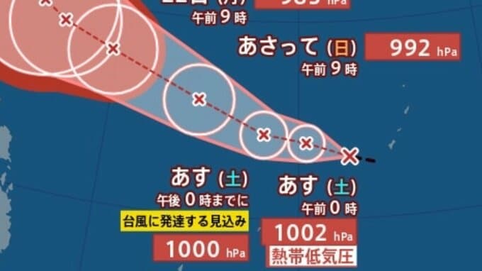 【台風情報】新たな台風のたまご「熱帯低気圧」発生...台風（最大瞬間風速50ｍ）に発達する見込み…日本への影響は？雨風シミュレーション＆全国各都市の週間予報で確認...今後の気象情報に注意【気象庁19日発表】|TBS NEWS DIG