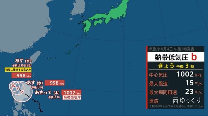 【台風のたまご】熱帯低気圧発生　あす午前3時までに台風に発達か　雨風シミュレーション【気象庁台風情報4日午後4時5分発表】|TBS NEWS DIG