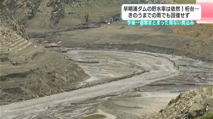 早明浦ダムの貯水率は依然１桁台…9日までの雨でも回復せず　旧大川村役場も建物全体が見える状態に（高知）　|　高知のニュース・天気｜KUTV NEWS | KUTVテレビ高知