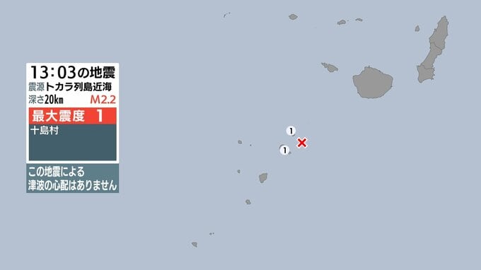 トカラ列島近海で地震 鹿児島十島村で最大震度１ 津波の心配なし|TBS NEWS DIG