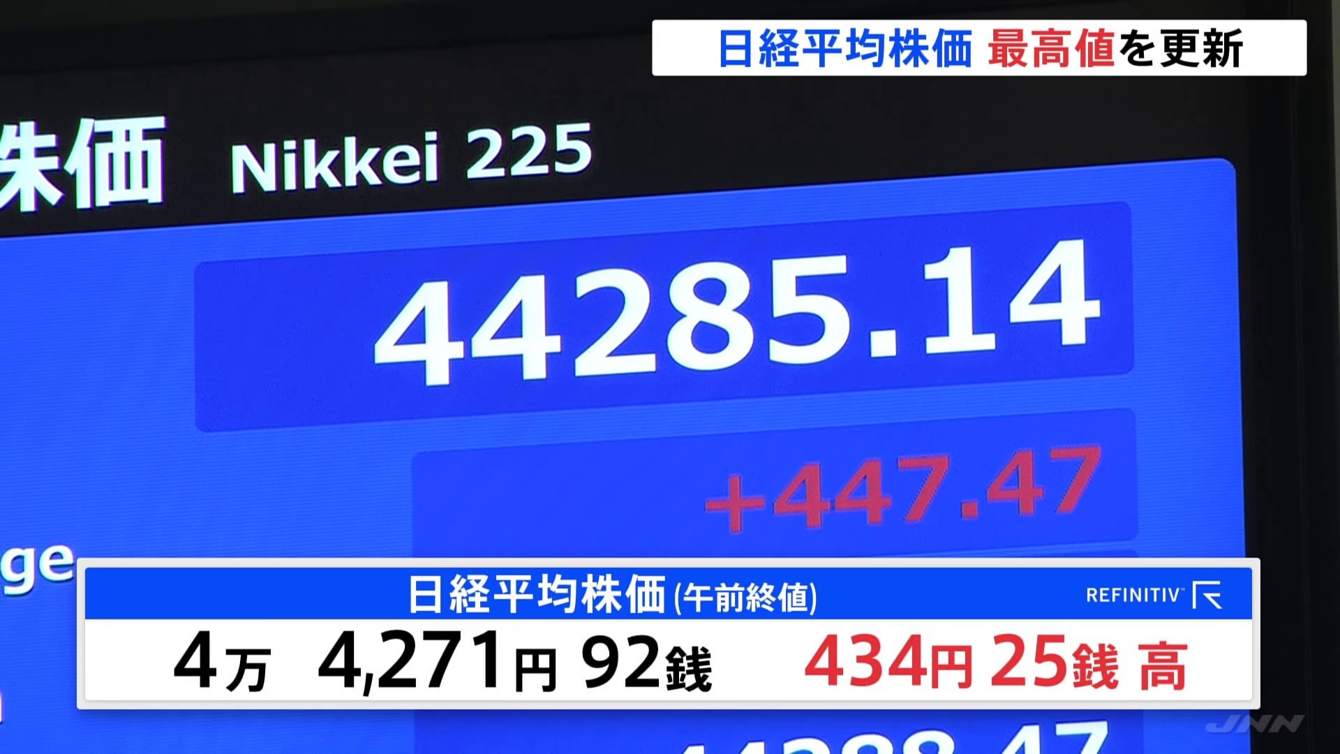 日経平均株価 取引時間中の最高値更新 2日ぶりに ソフトバンクG