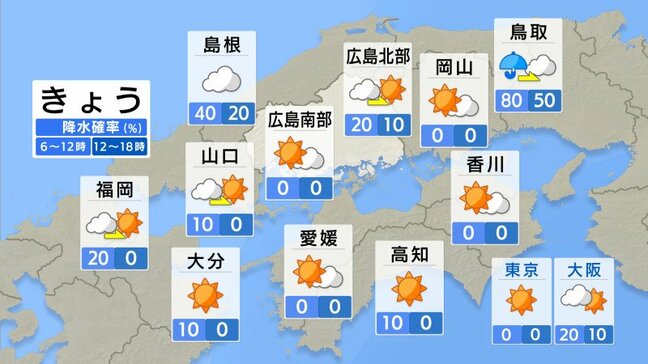 【きょう12/15(月)広島天気】冬型の気圧配置は次第に緩む　日中の気温は平年並みも　寒さ対策はしっかりと|TBS NEWS DIG
