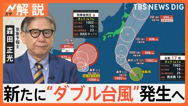 台風17号発生 予報士「やっかいな台風」…18号も発生見込み“ダブル台風”へ 激しい雨に警戒【Nスタ解説】|TBS NEWS DIG