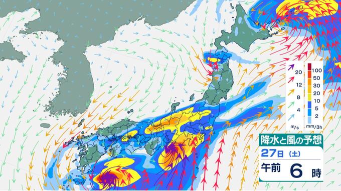 【ダブル台風】台風7号・8号連続接近 広範囲で「警報級の大雨」おそれ 28日朝にかけて東海300ミリ・関東200ミリ予想【雨のピークは？雨風シミュレーション】|TBS NEWS DIG
